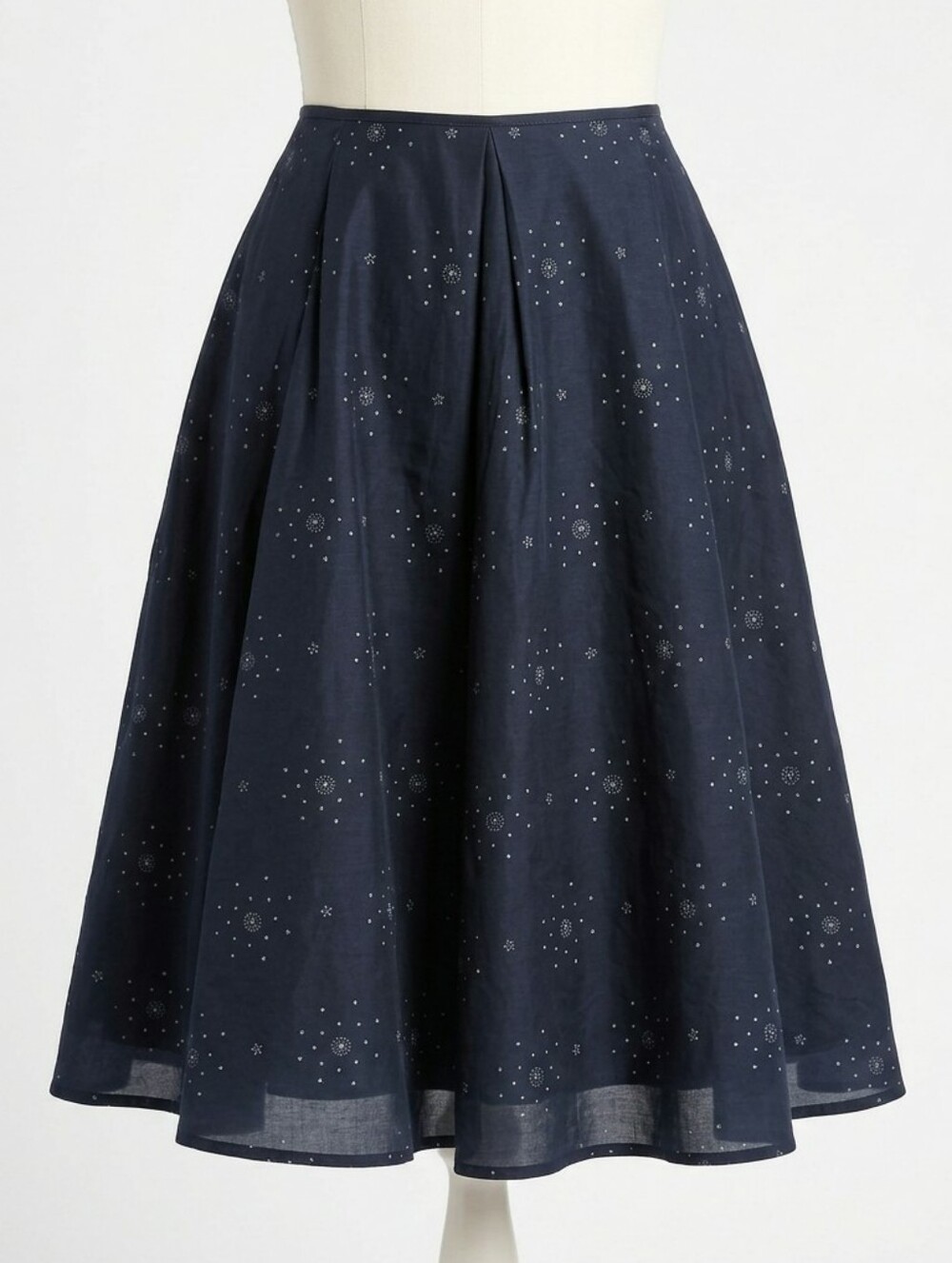 Banana Republic Silk Cotton Circle Skirt Navy Floral Dot Pleated A-Line 4